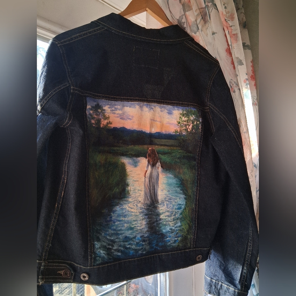 Source Unknown Denim Jacket with Artistic Back Design